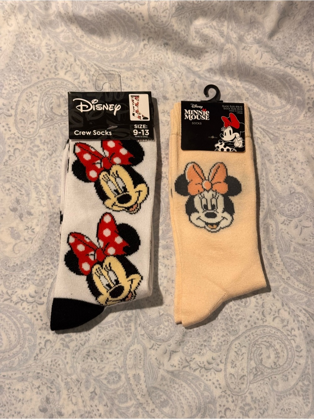 Disney Minnie Mouse Crew Socks - White, Black & Red and Peach & Pink